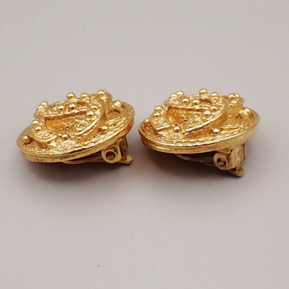 CHANEL CC Logo Round Button Earrings 04A Clip-On Gold GHW France - Picture 3 of 12